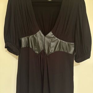 Arden B Black Puff Sleeve Blouse with Faux Leather Empire Waist